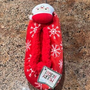 Red Fuzzy Slippers with Snowflake Design